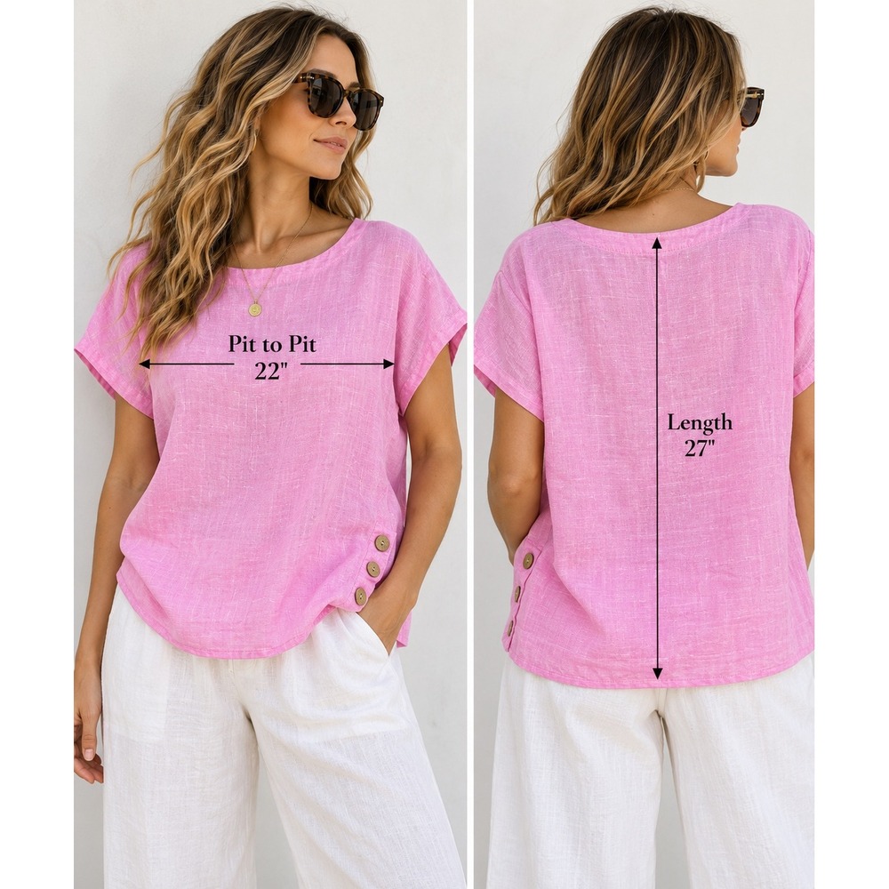 Pink 100% Linen Blouse XL Coastal Chic Lagenlook Resort Quiet Luxury Vacation